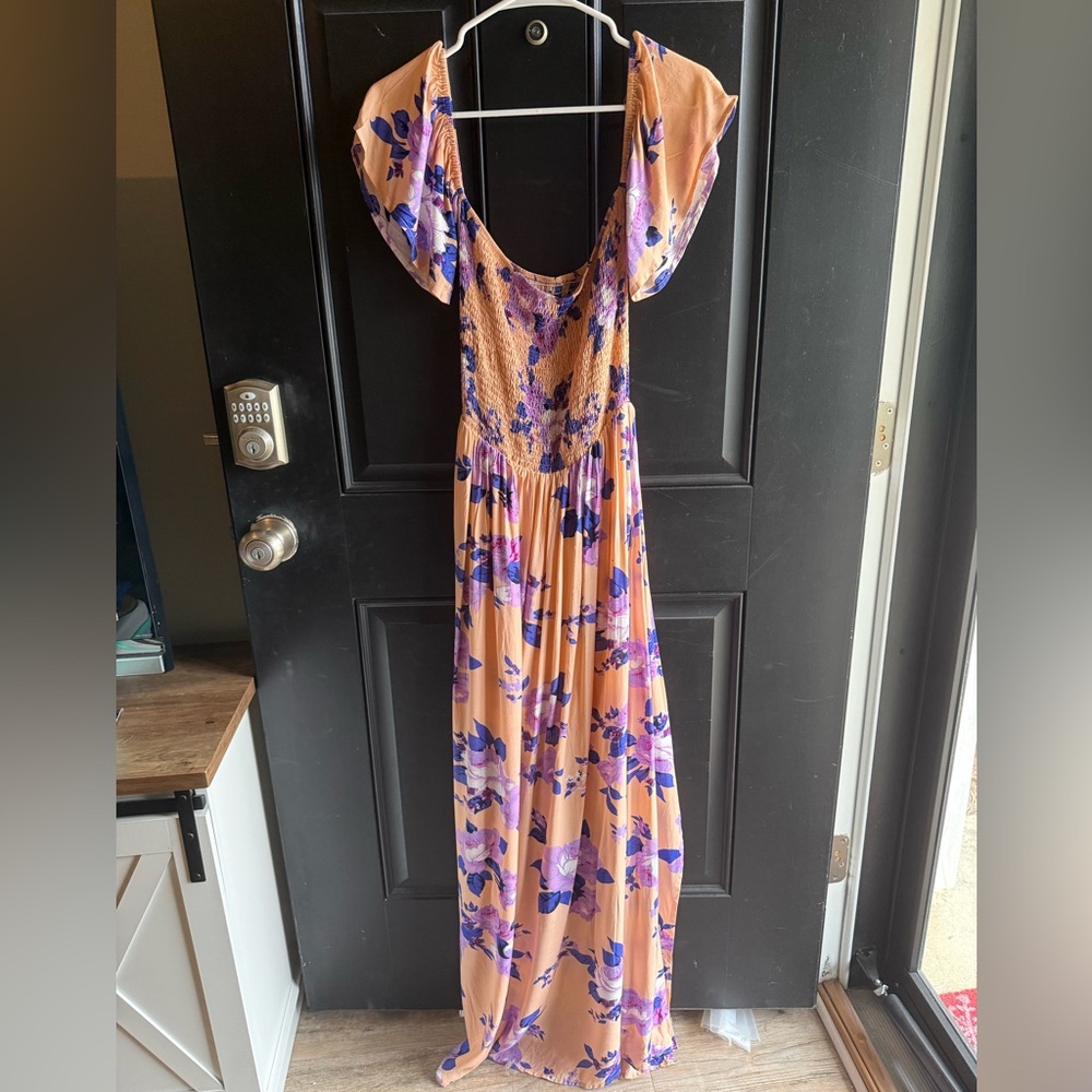 Pink Lily peach floral off-the-shoulder maxi dress Size Medium - Picture 12 of 14